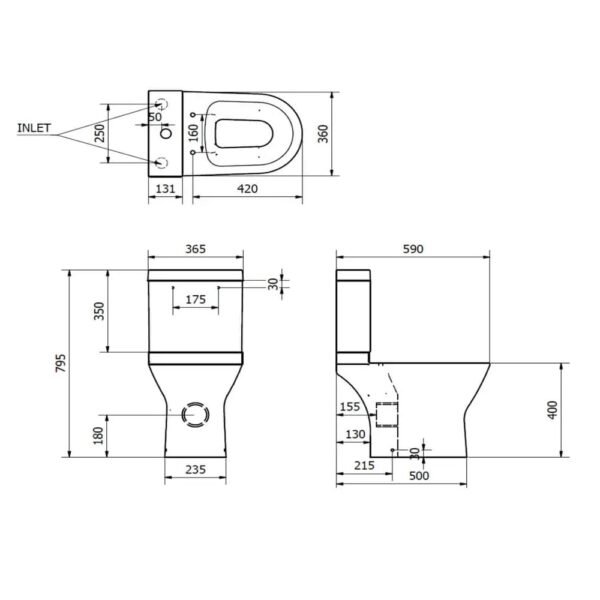 Kartell Project Round Close Coupled Toilet With Corner Cistern And Soft Close Seat - Gloss White - Image 2