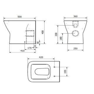 Kartell Project Square Back To Wall Toilet With Soft Close Seat - Gloss White - Image 2