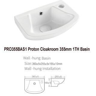 Kartell Proton Wall Hung Cloakroom Basin - 360mm Wide - Neutral White - Image 2