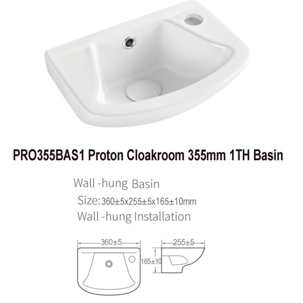 Kartell Proton Wall Hung Cloakroom Basin - 360mm Wide - Neutral White - Image 2