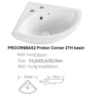Kartell Proton Wall Hung Corner Basin - 520mm Wide - Neutral White - Image 4