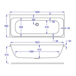 Kartell Refine Double Ended Bath With Legs - No TH - Gloss White - Image 3