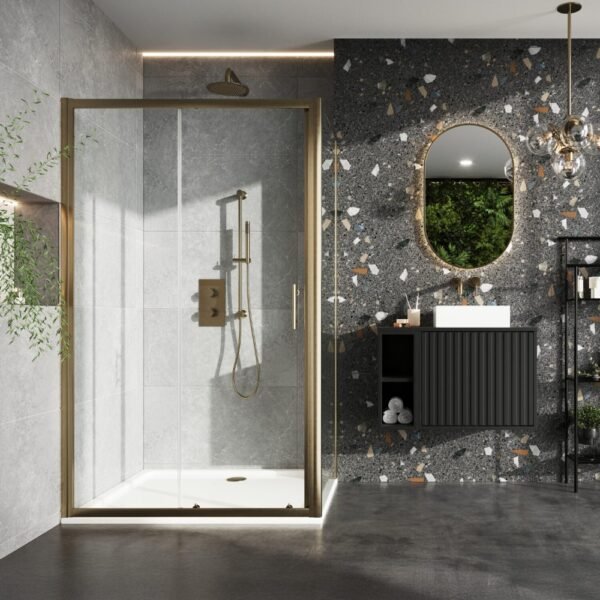 Scudo S6 6mm Sliding Shower Door With Side Panel - Brushed Brass