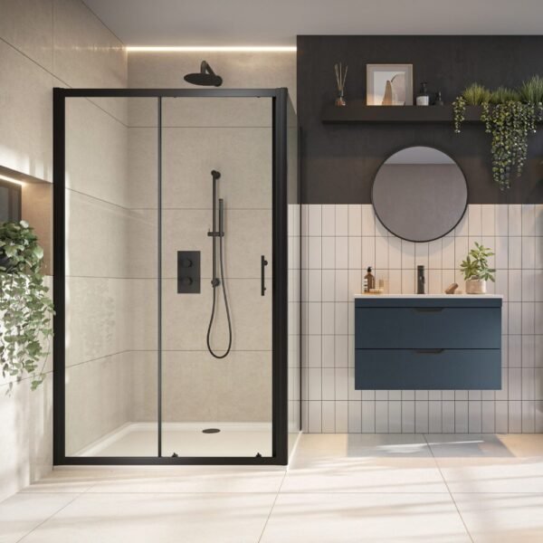Scudo S6 6mm Sliding Shower Door With Side Panel - Black