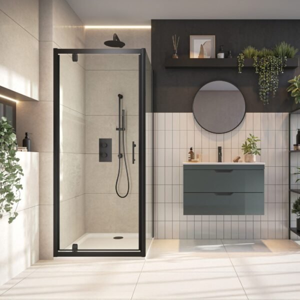 Scudo S6 6mm Pivot Shower Door With Side Panel - Black