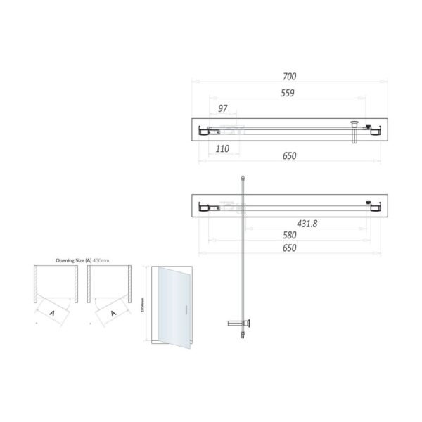 Scudo S6 6mm Pivot Shower Door With Side Panel - Chrome - Image 4