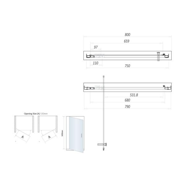 Scudo S6 6mm Pivot Shower Door With Side Panel - Chrome - Image 6