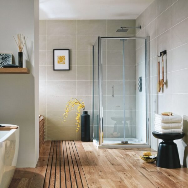 Scudo S6 Semi Frameless Bifold Shower Door With Side Panel - Chrome