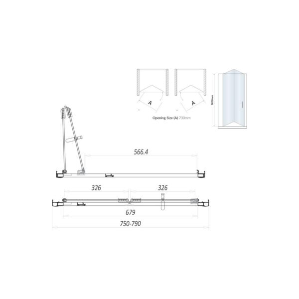 Scudo S6 Semi Frameless Bifold Shower Door With Side Panel - Chrome - Image 6