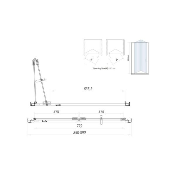 Scudo S6 Semi Frameless Bifold Shower Door With Side Panel - Chrome - Image 7