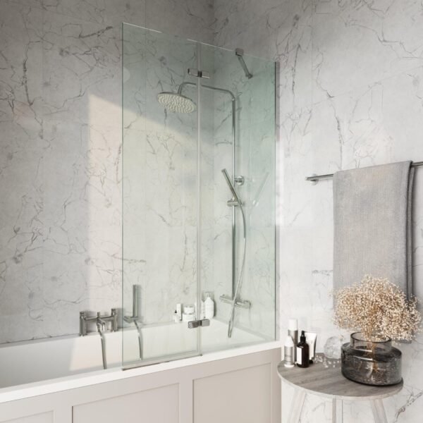 Scudo Pivot Bath Screen With Fixed Panel - 900mm Wide