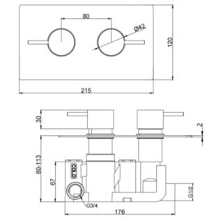 Kartell Plan 1 Outlet 2 Handle Thermostatic Concealed Shower Valve - Chrome - Image 2