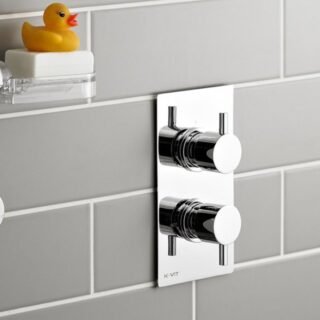 Kartell Plan 1 Outlet 2 Handle Thermostatic Concealed Shower Valve With Fixed Shower Head and Arm - Chrome - Image 3