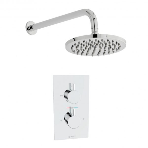 Kartell Plan 1 Outlet 2 Handle Thermostatic Concealed Shower Valve With Fixed Shower Head and Arm - Chrome