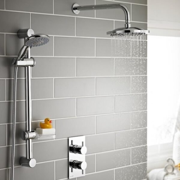 Kartell Plan 2 Outlet 2 Handle Thermostatic Concealed Shower Valve With Diverter, Adjustable Slide Rail Kit and Fixed Head - Chrome - Image 2