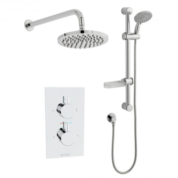 Kartell Plan 2 Outlet 2 Handle Thermostatic Concealed Shower Valve With Diverter, Adjustable Slide Rail Kit and Fixed Head - Chrome
