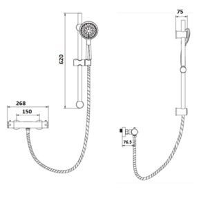 Kartell Plan 1 Outlet Thermostatic Exposed Shower Valve With Shower Handset, Hose and Slide Rail - Chrome - Image 2