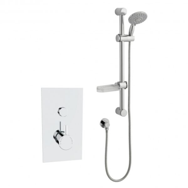 Kartell Plan 1 Outlet Round Push Button Thermostatic Concealed Shower Valve With Slide Rail kit And Outlet Elbow - Chrome