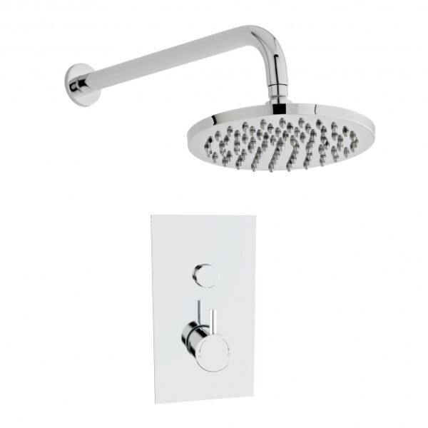 Kartell Plan 1 Outlet Round Push Button Thermostatic Concealed Shower Valve With Fixed Shower Head And Arm - Chrome