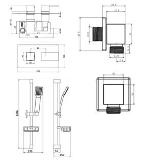 Kartell Element 1 Outlet 2 Handle Thermostatic Concealed Shower Valve With Slide Rail Kit And Outlet Elbow - Chrome - Image 4