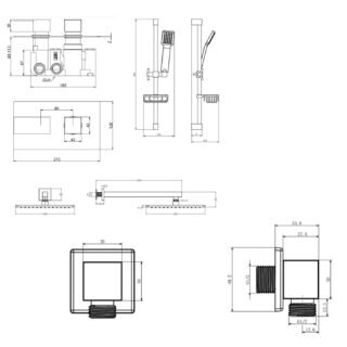 Kartell Element 2 Outlet 2 Handle Thermostatic Concealed Shower Valve With Fixed Shower Head And Arm, Outlet Elbow, Slide Rail Kit - Chrome - Image 3