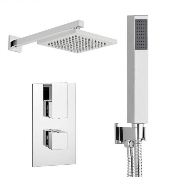 Kartell Element 2 Outlet 2 Handle Thermostatic Concealed Shower Valve With Fixed Shower Head And Arm, Outlet Elbow - Chrome