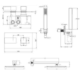 Kartell Element 2 Outlet 2 Handle Thermostatic Concealed Shower Valve With Fixed Shower Head And Arm, Outlet Elbow - Chrome - Image 2