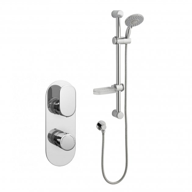 Kartell Logik 1 Outlet 2 Handle Thermostatic Concealed Shower Valve With Slide Rail Kit And Outlet Elbow - Chrome