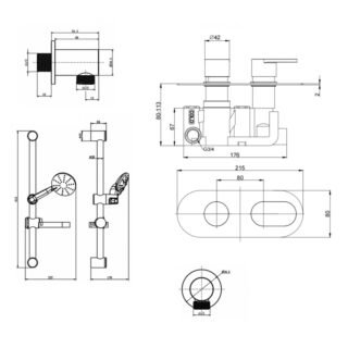 Kartell Logik 1 Outlet 2 Handle Thermostatic Concealed Shower Valve With Slide Rail Kit And Outlet Elbow - Chrome - Image 2