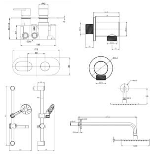Kartell Logik 2 Outlet 2 Handle Thermostatic Concealed Shower Valve With, Slide Rail Kit, Outlet Elbow, Fixed Shower Head And Arm - Chrome - Image 2
