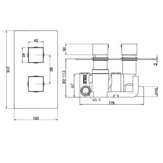 Kartell Pure 1 Outlet 2 Handle Thermostatic Concealed Shower Valve - Chrome - Image 2