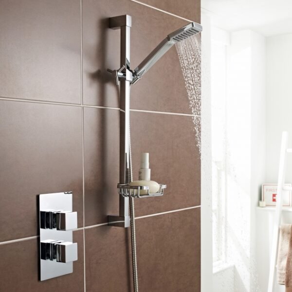 Kartell Pure 1 Outlet 2 Handle Thermostatic Concealed Shower Valve With Adjustable Slide Rail Kit And Outlet Elbow - Chrome - Image 2