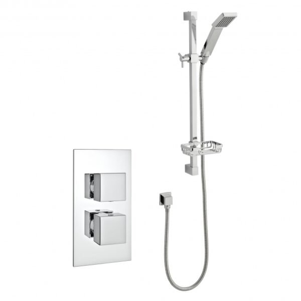 Kartell Pure 1 Outlet 2 Handle Thermostatic Concealed Shower Valve With Adjustable Slide Rail Kit And Outlet Elbow - Chrome