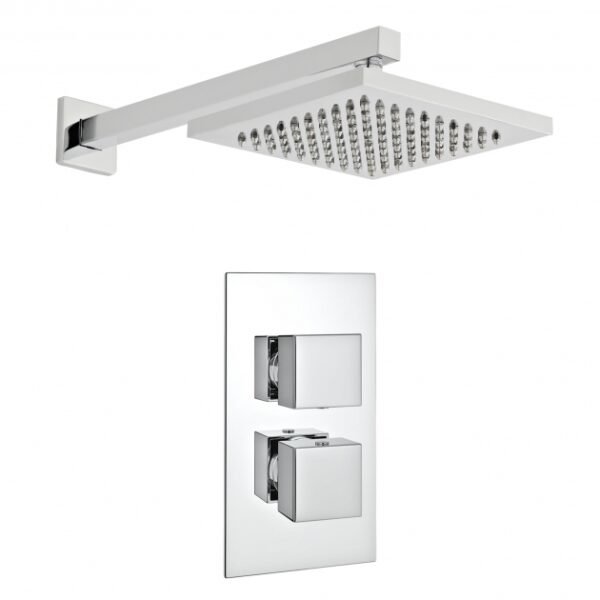 Kartell Pure 1 Outlet 2 Handle Thermostatic Concealed Shower Valve With Fixed Shower Head and Arm - Chrome