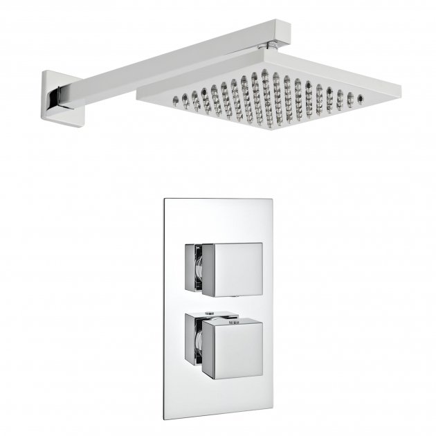 Kartell Pure 1 Outlet 2 Handle Thermostatic Concealed Shower Valve With Fixed Shower Head and Arm - Chrome