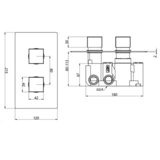Kartell Pure 2 Outlet 2 Handle Thermostatic Concealed Shower Valve With Diverter - Chrome - Image 2