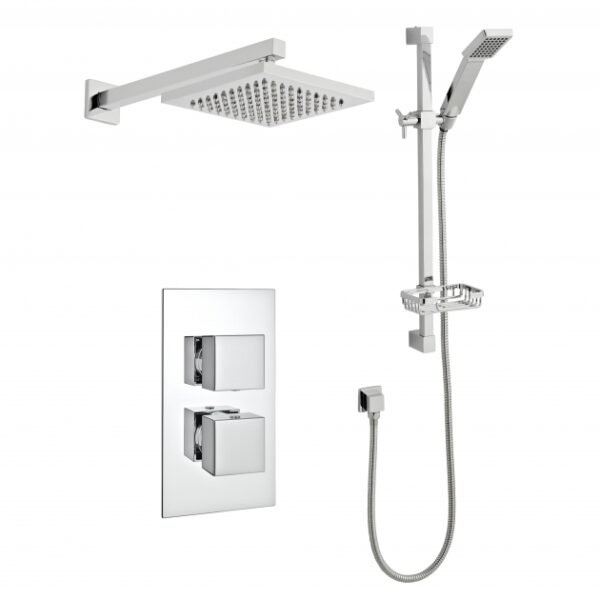 Kartell Pure 2 Outlet 2 Handle Thermostatic Concealed Shower Valve With Diverter, Adjustable Slide Rail Kit and Fixed Head - Chrome