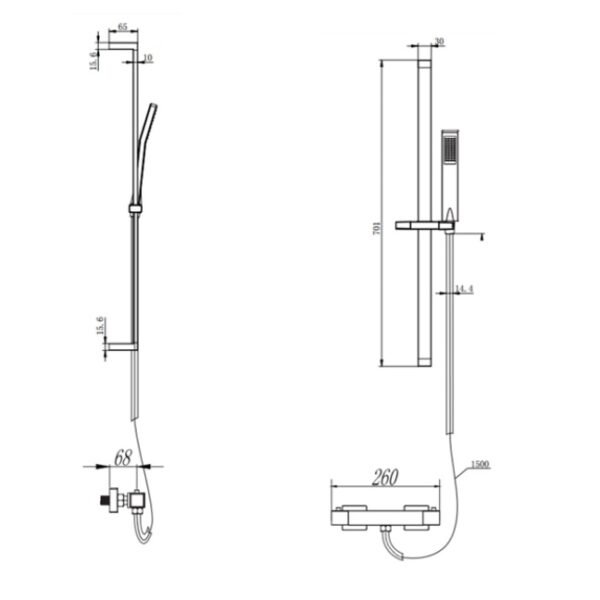Kartell Pure 1 Outlet Thermostatic Exposed Shower Valve With Slide Rail Kit - Chrome - Image 2