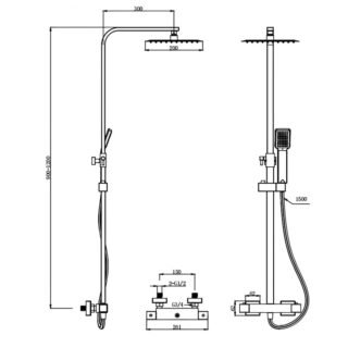 Kartell Pure 2 Outlet Thermostatic Exposed Shower Valve With Shower Kit - Chrome - Image 2