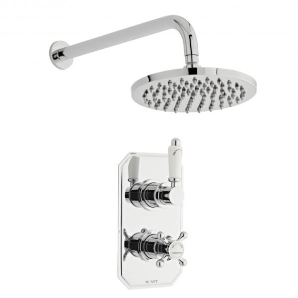 Kartell Viktory 1 Outlet 2 Handle Thermostatic Concealed Shower Valve With Fixed Shower Head And Arm - Chrome