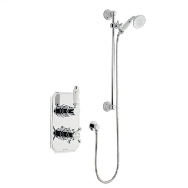 Kartell Viktory 1 Outlet 2 Handle Thermostatic Concealed Shower Valve With Slide Rail Kit And Outlet Elbow - Chrome