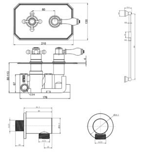 Kartell Viktory 1 Outlet 2 Handle Thermostatic Concealed Shower Valve With Slide Rail Kit And Outlet Elbow - Chrome - Image 2