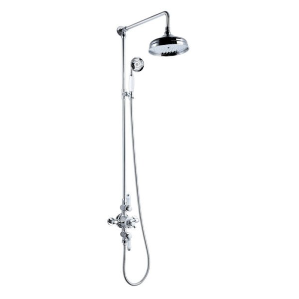Kartell Viktory 2 Outlet 2 Handle Thermostatic Exposed Shower Valve With Rigid Riser Kit And Fixed Shower Head - Chrome