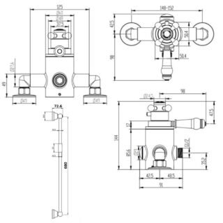 Kartell Viktory 1 Outlet 2 Handle Thermostatic Exposed Shower Valve - Image 2