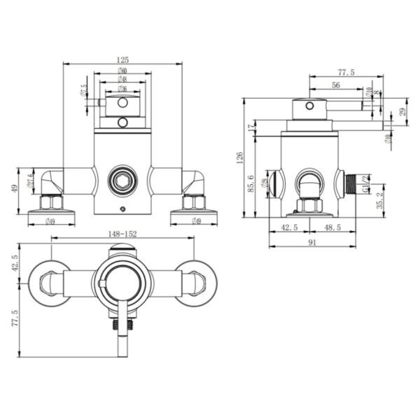 Kartell Plan 1 Outlet Thermostatic Exposed Shower Valve - Chrome - Image 2