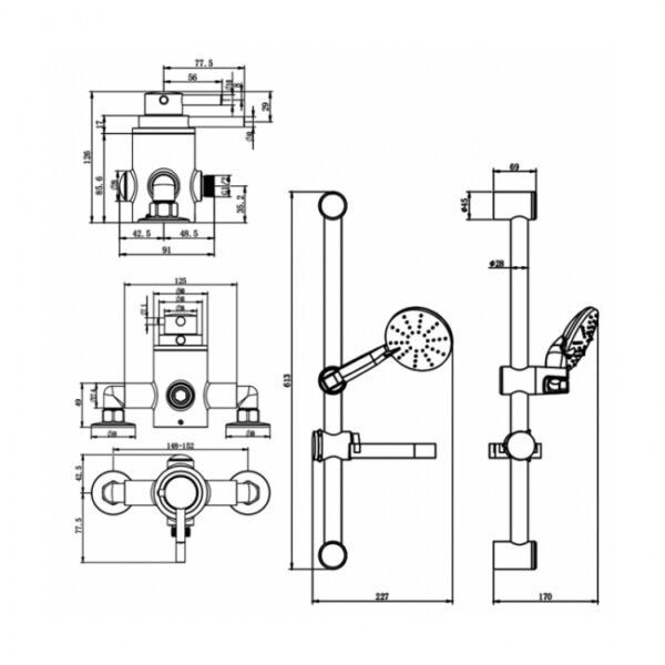 Kartell Plan 1 Outlet Thermostatic Exposed Shower Valve With Adjustable Slide Rail Kit - Chrome - Image 2