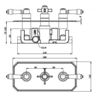 Kartell Klassique 2 Oultlet 3 Handle Thermostatic Concealed Shower Valve - Chrome - Image 2