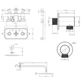 Kartell Klassique 2 Oultlet 3 Handle Thermostatic Concealed Shower Valve With Slide Rail Kit, Elbow, Fixed Shower Head And Arm - Chrome - Image 2