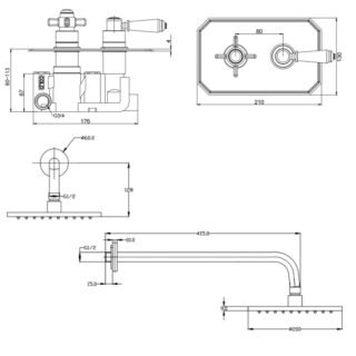 Kartell Klassique 1 Oultlet 2 Handle Thermostatic Concealed Shower Valve With Fixed Shower Head And Arm - Chrome - Image 2