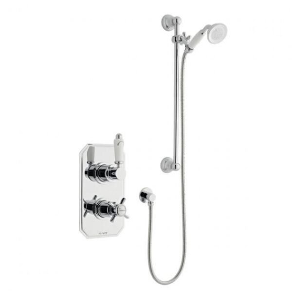 Kartell Klassique 1 Oultlet 2 Handle Thermostatic Concealed Shower Valve With Slide Rail Kit And Outlet Elbow - Chrome